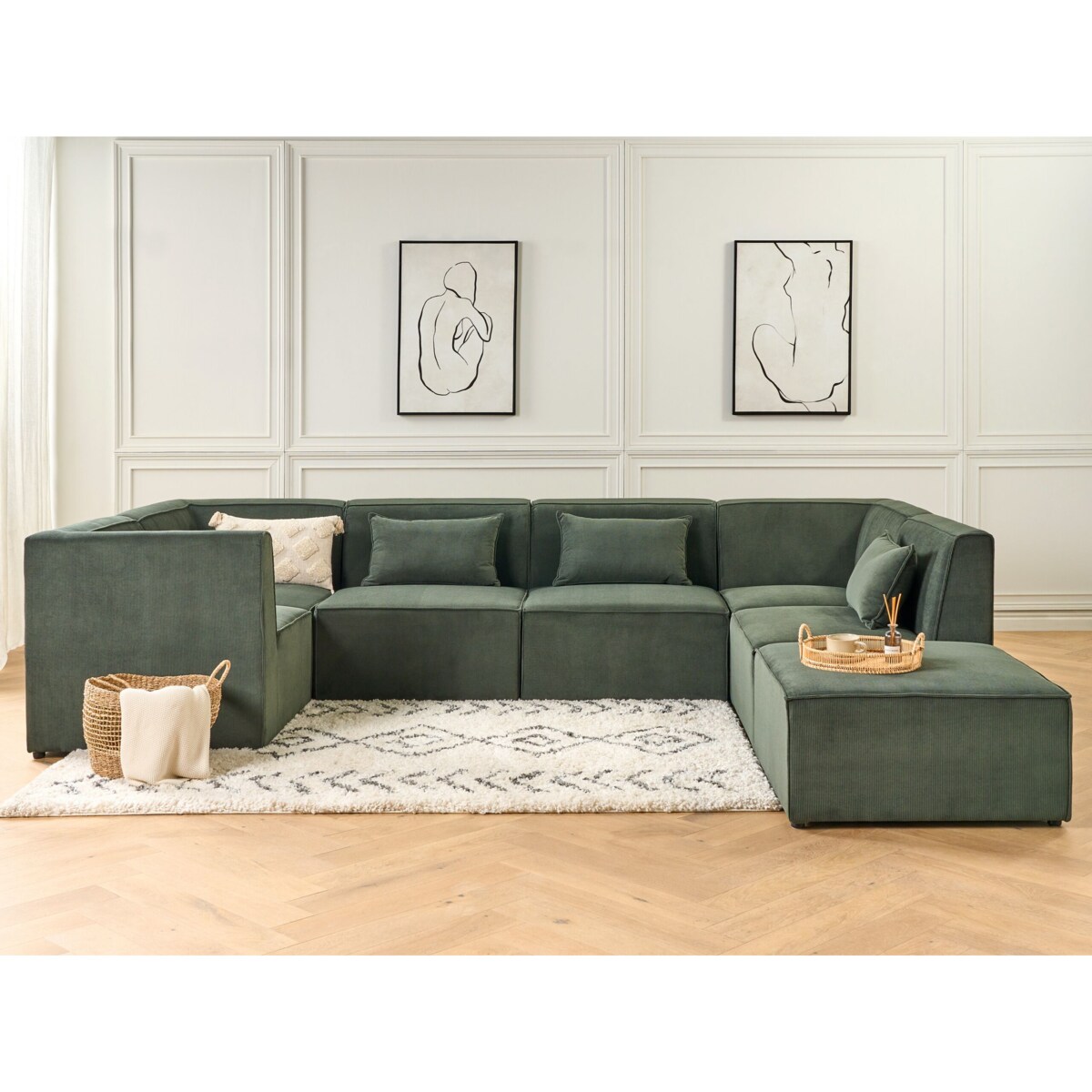 Otomana sztruksowa ciemnozielona LEMVIG