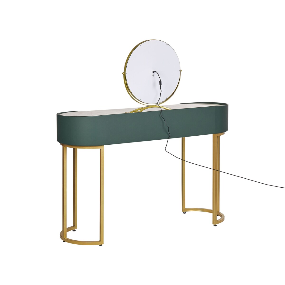Toaletka 2 szuflady lustro LED z pufem zielono-złota VINAX