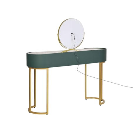 Toaletka 2 szuflady lustro LED z pufem zielono-złota VINAX