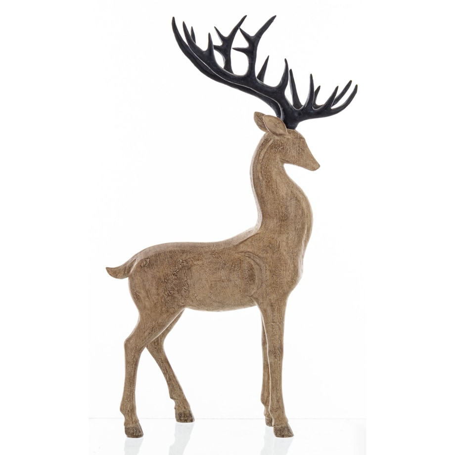 Figurka - stojący renifer 49x28x12,5 cm brązowy z czarnym porożem