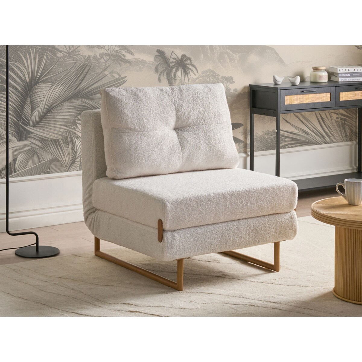 Sofa rozkładana jednoosobowa JERSLEV Boucle Złamana biel