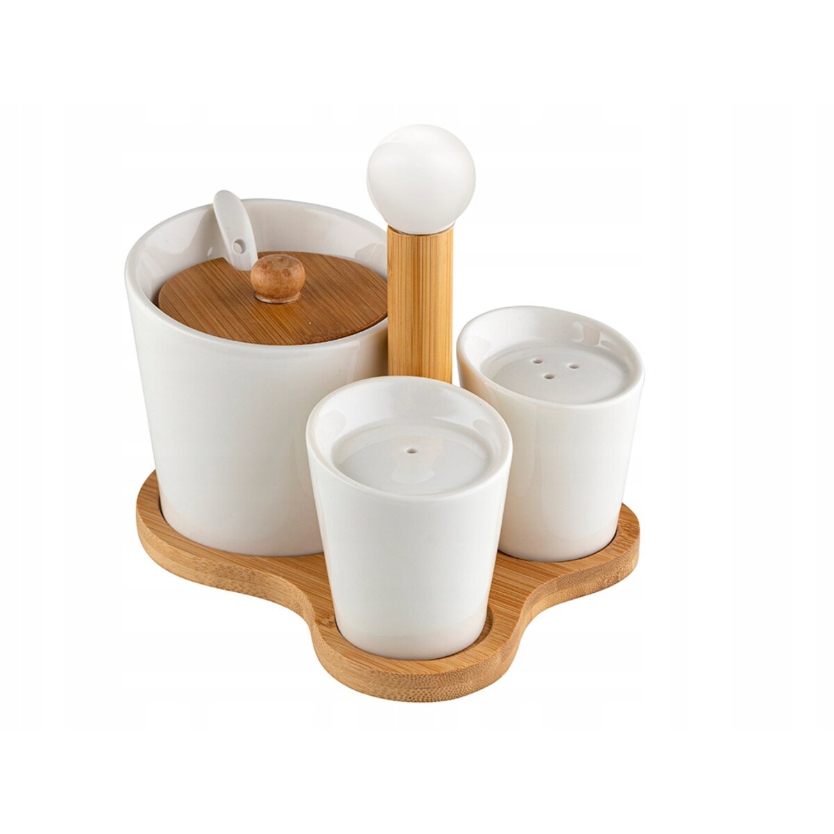 ZESTAW cukiernica solniczka pieprzniczka na bambusie podstawka prezent box