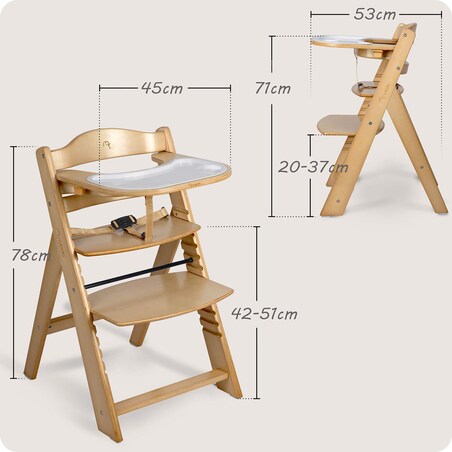 Drewniane krzesełko do karmienia Nukido tacka solidne regulowane pasy 703000