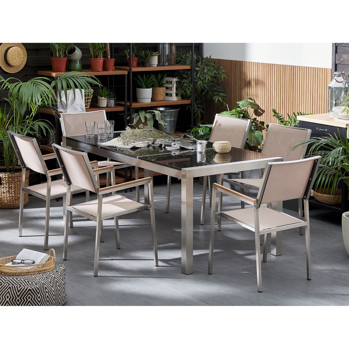 Stół ogrodowy granitowy dzielony blat 180 x 90 cm czarny GROSSETO