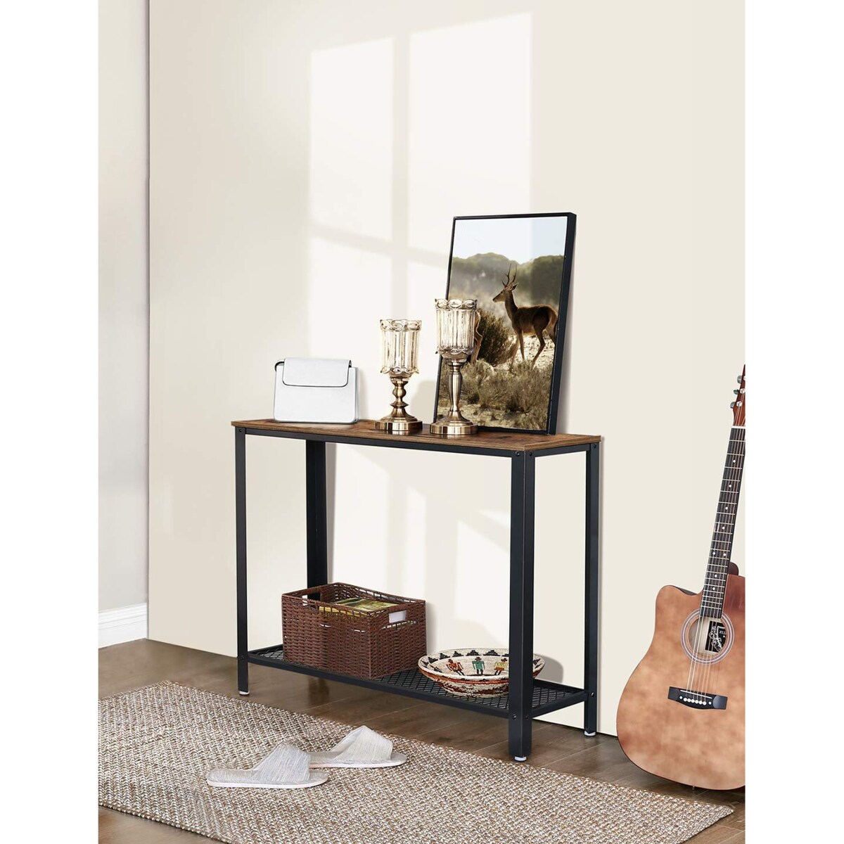 Konsola Salonowa 101,5X35X80 Cm Rustykalny Brąz, Czarny