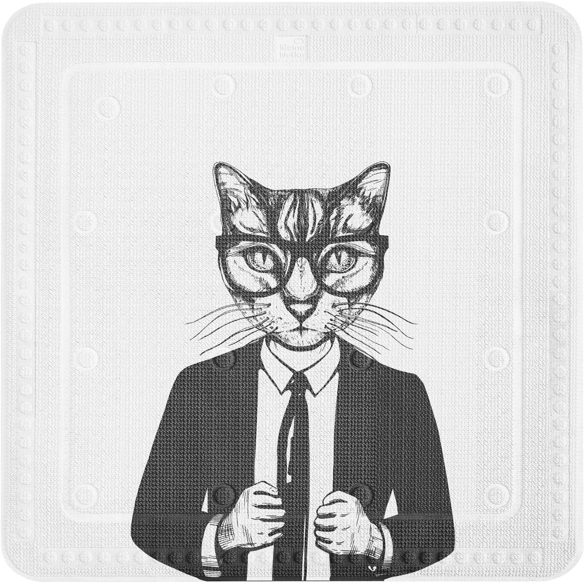 kopia Kleine Wolke Kalli Mata antypoślizgowa pod prysznic 55x55 cm kot PVC czarno-biały