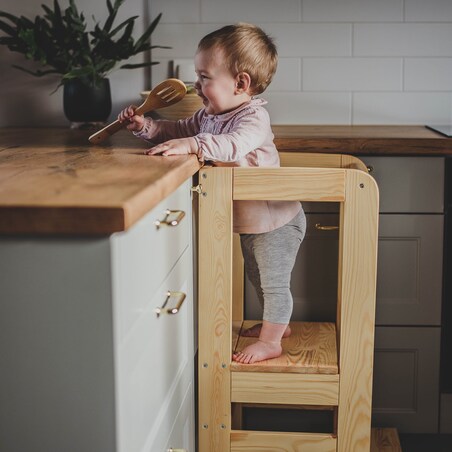 MeowBaby® Kitchen Helper Drewniany Pomocnik Kuchenny dla Dziecka, Szary