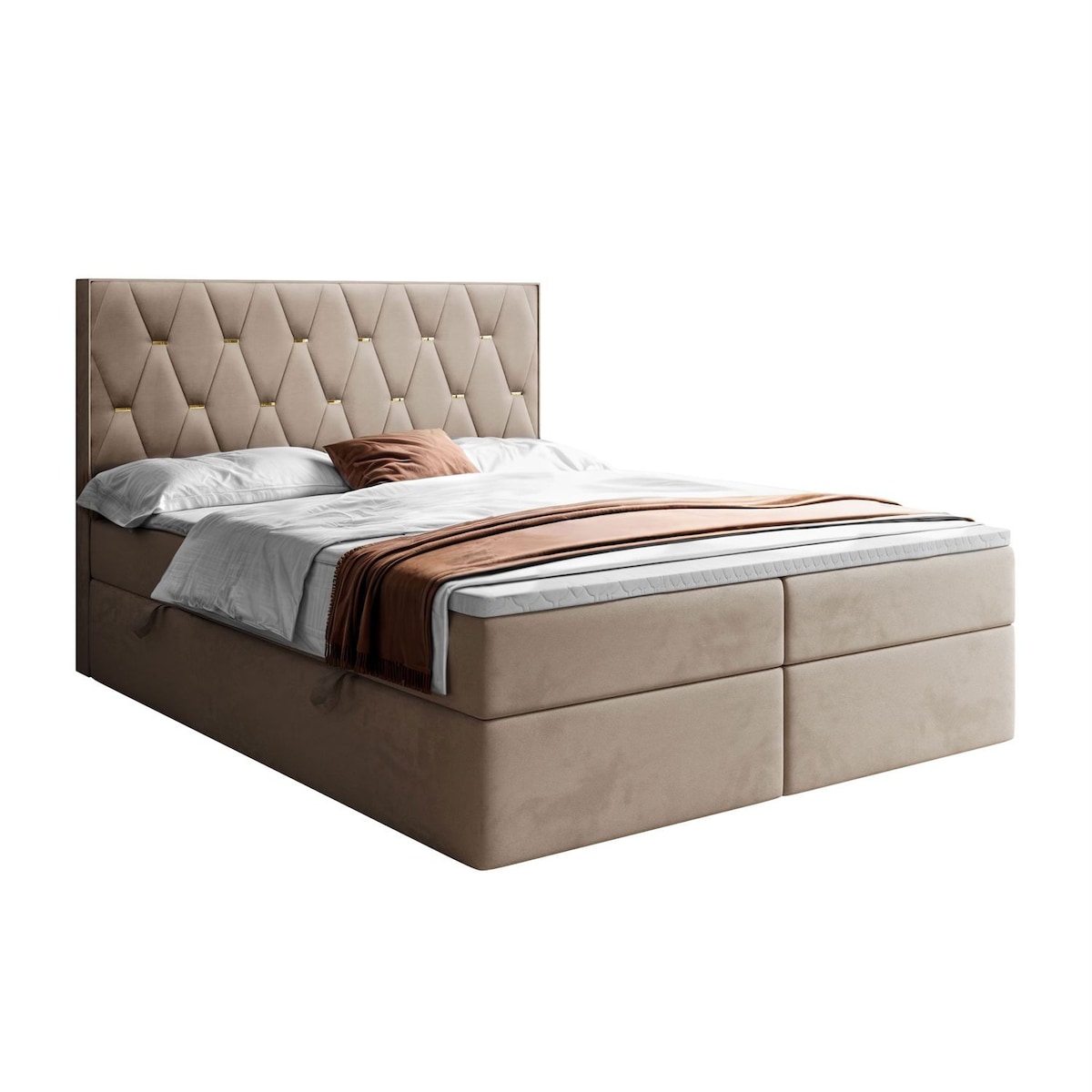 Łóżko kontynentalne IZOLDA z pojemnikiem na pościel, 160x200, RV 176, topper