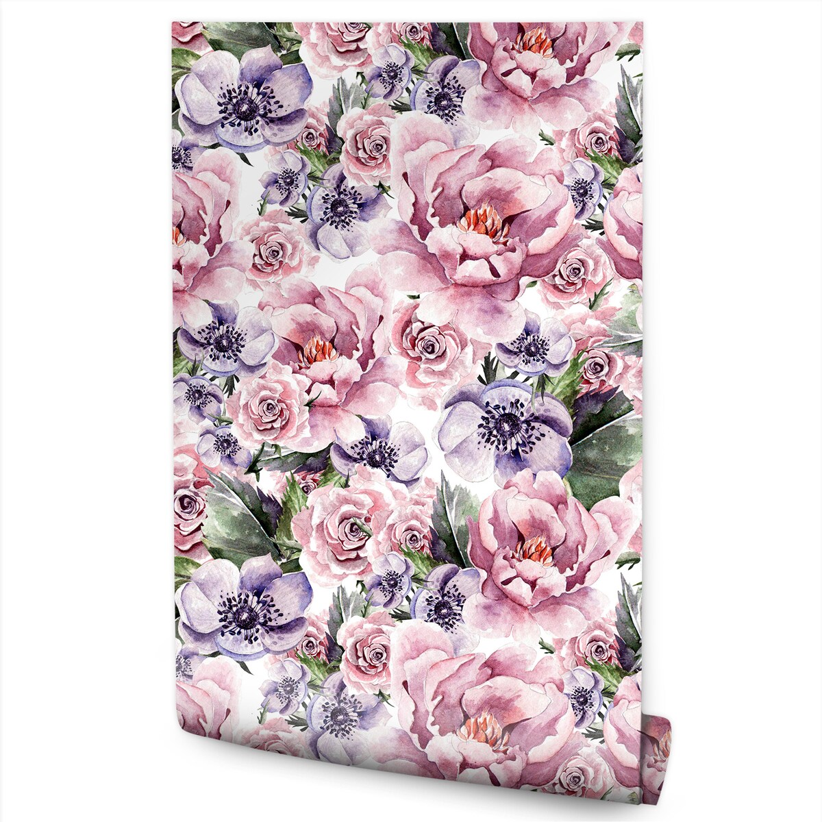 Tapeta akwarelowe kwiaty liście kolorowe rośliny