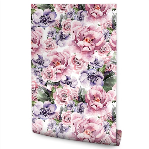 Tapeta akwarelowe kwiaty liście kolorowe rośliny