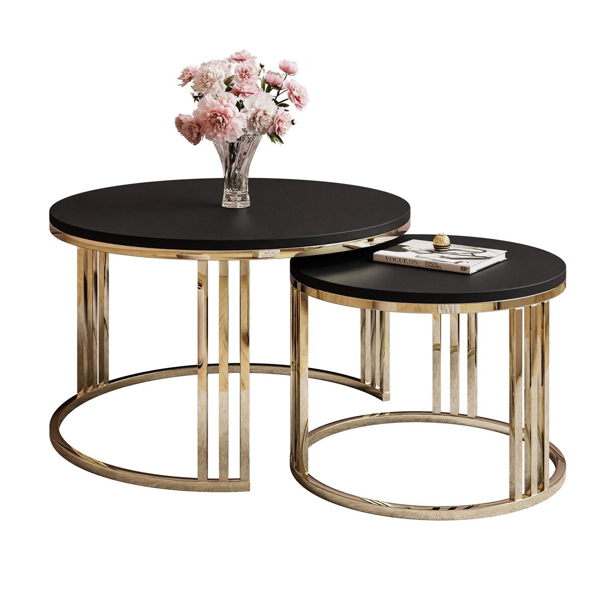 Stolik kawowy 2w1 LORI złoty chrom czarny mat