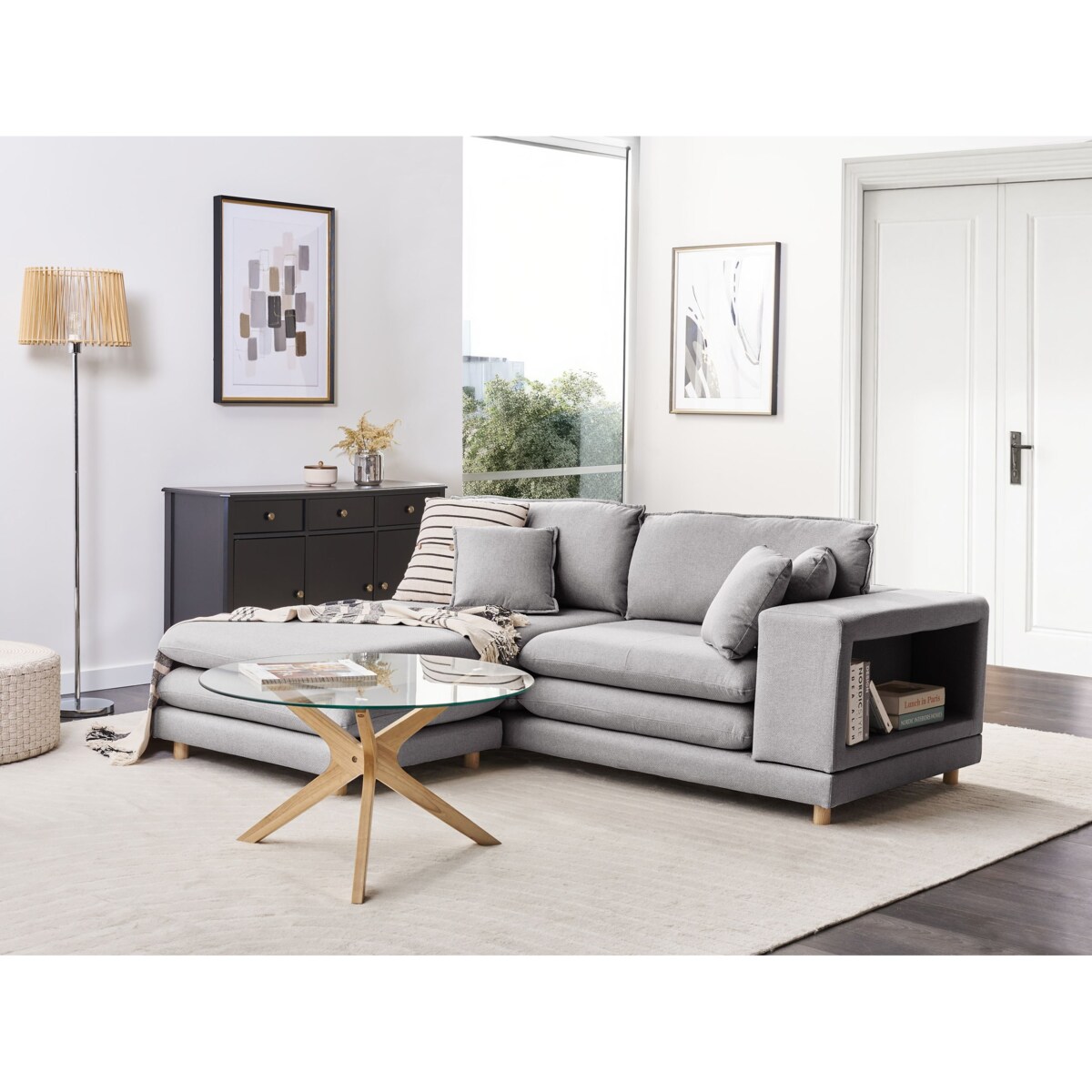 Sofa 2-osobowa z otomaną szara HEDEN