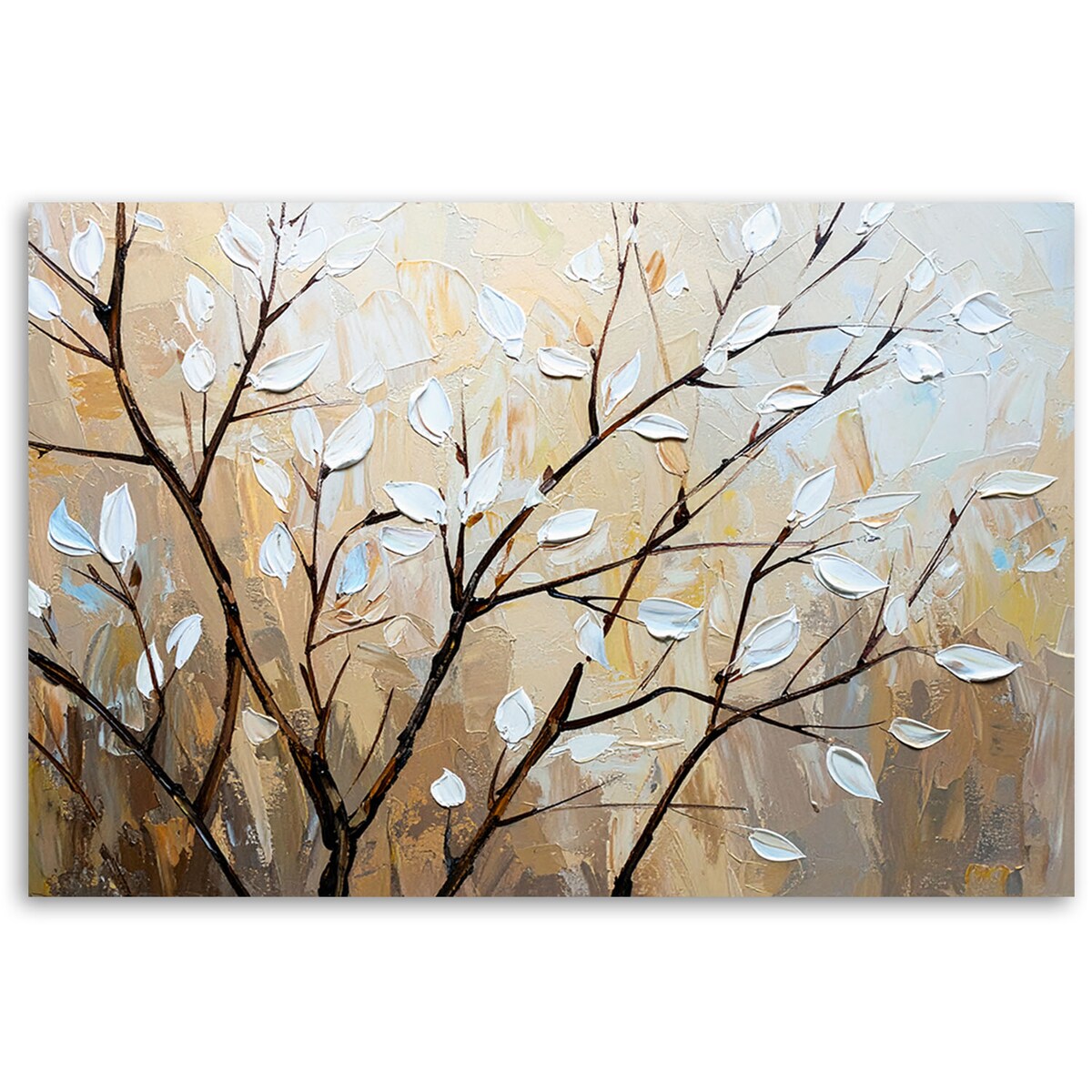 Feeby Obraz nowoczesny do salonu Białe, Liście Gałązki w beżu 100x70