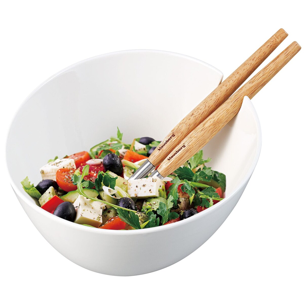 Porcelanowa misa biała 23cm do sałatek z łyżkami KLAUSBERG