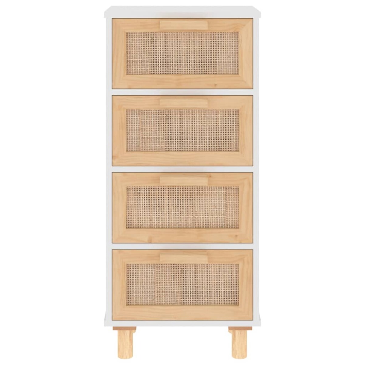 vidaXL Szafka, biała, 40x30x90 cm, lita sosna i naturalny rattan