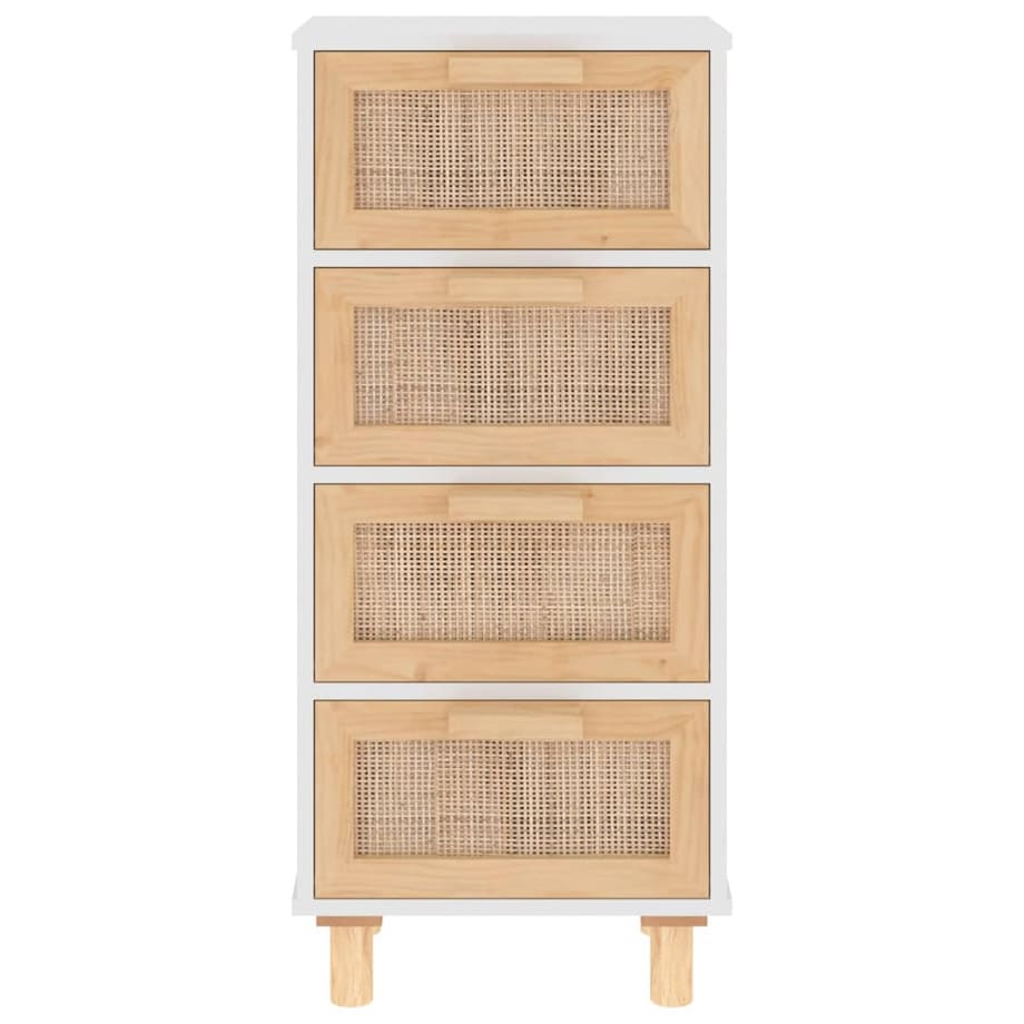vidaXL Szafka, biała, 40x30x90 cm, lita sosna i naturalny rattan