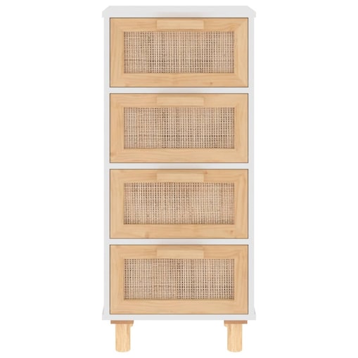 vidaXL Szafka, biała, 40x30x90 cm, lita sosna i naturalny rattan