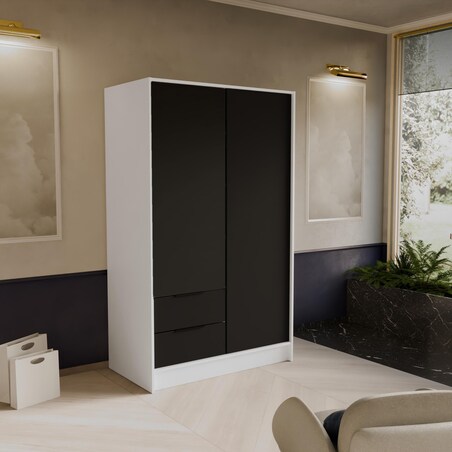 Szafa NIKOLA 103 z regulowanymi półkami do przedpokoju-białą+czarny front