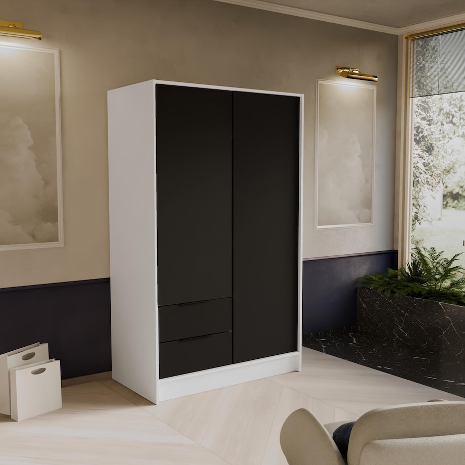 Szafa NIKOLA 103 z regulowanymi półkami do przedpokoju-białą+czarny front