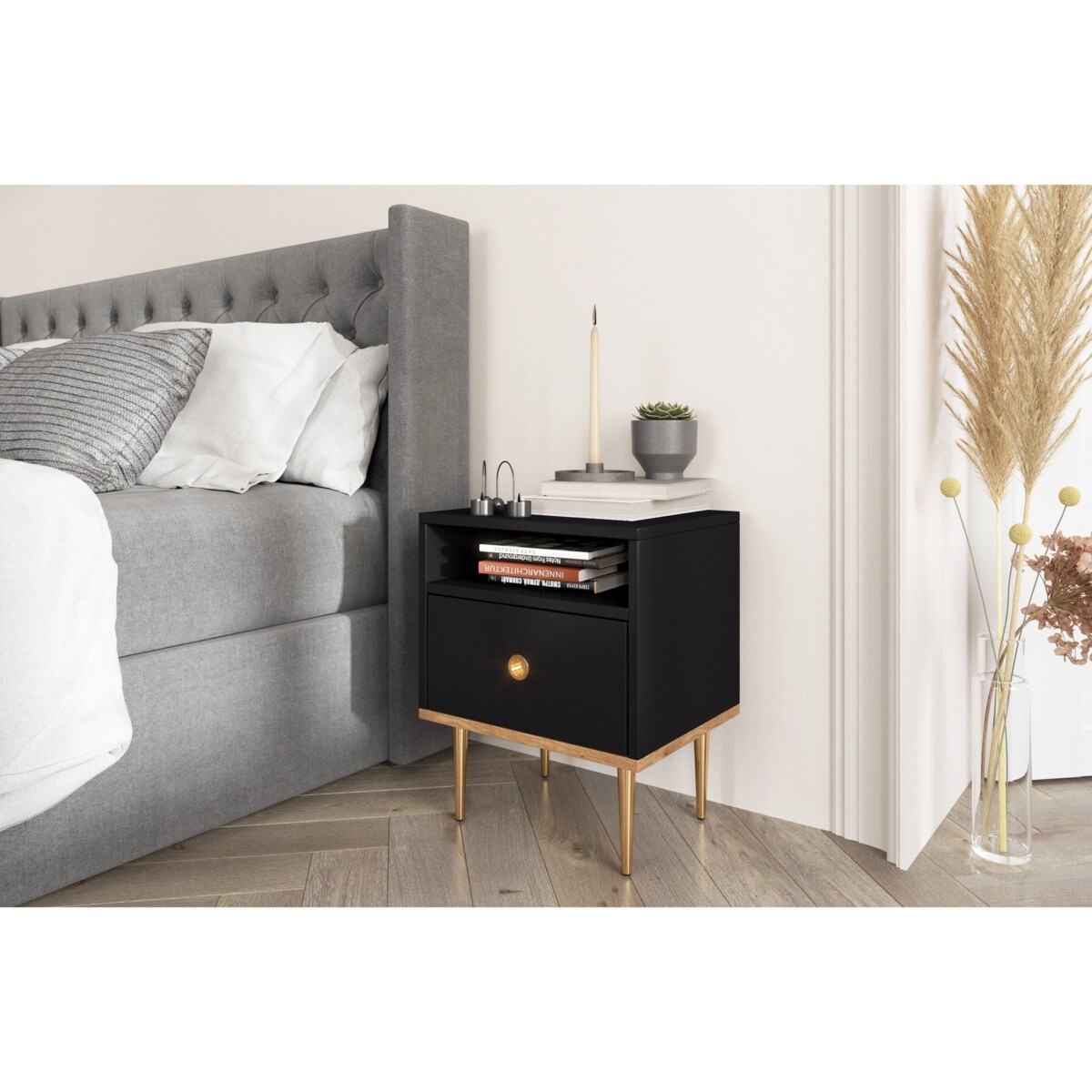 Czarna nowoczesna szafka nocna Skandica HARMONI