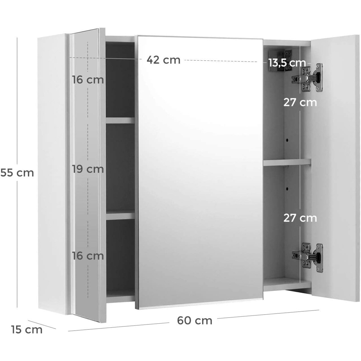 Szafka Łazienkowa Z Lustrem 60X15X55 Cm Biały
