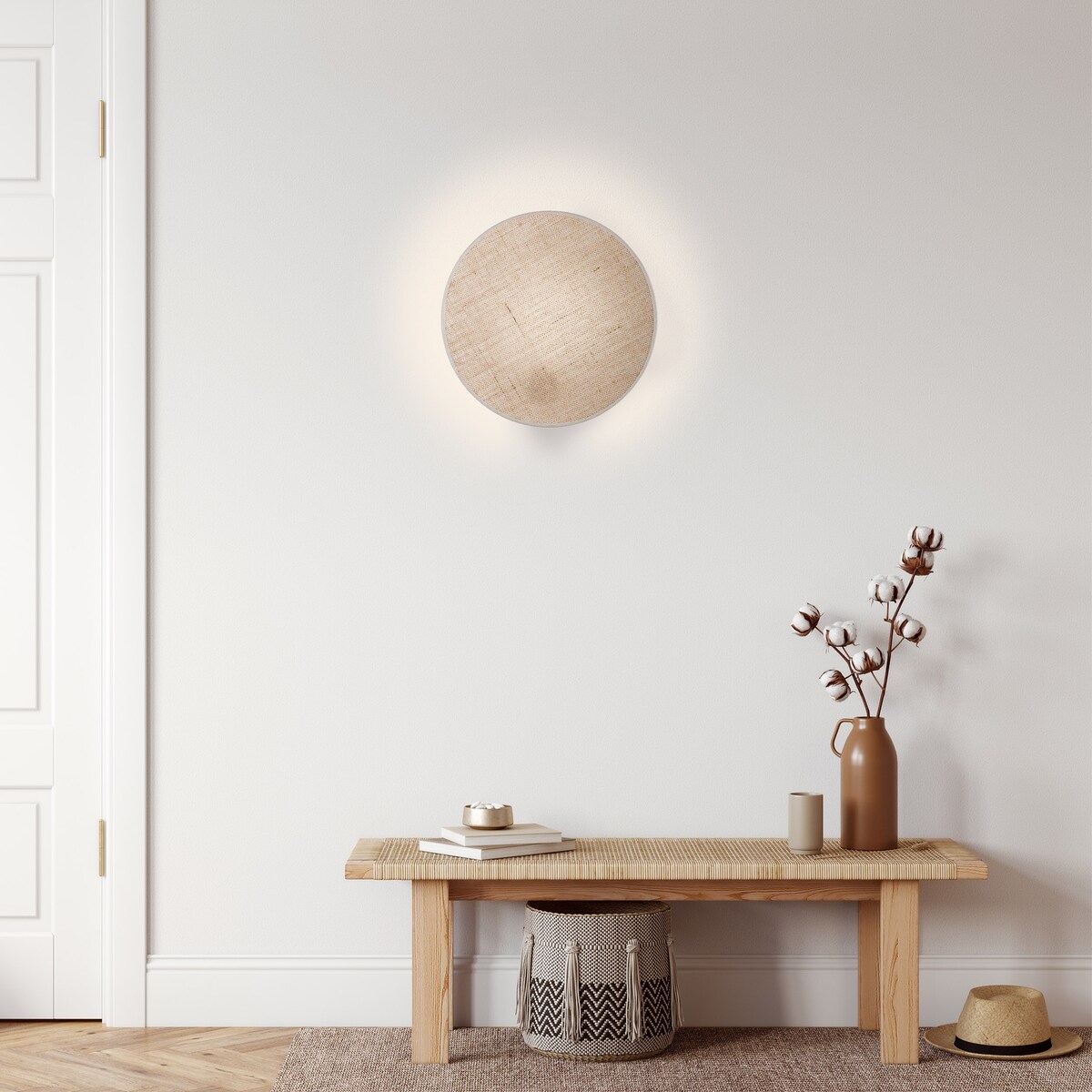 Kinkiet ścienny TK Lighting PULSE 4814 E27 biały/sosna/juta nowoczesna lampa do salonu sypialni i korytarza