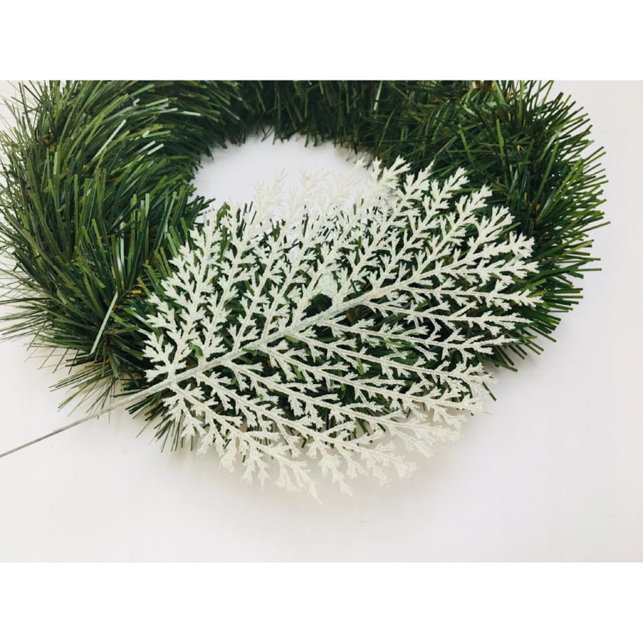 BROKATOWA GAŁĄZKA BIAŁA LIŚĆ paproć do dekoracji święta stroik choinka