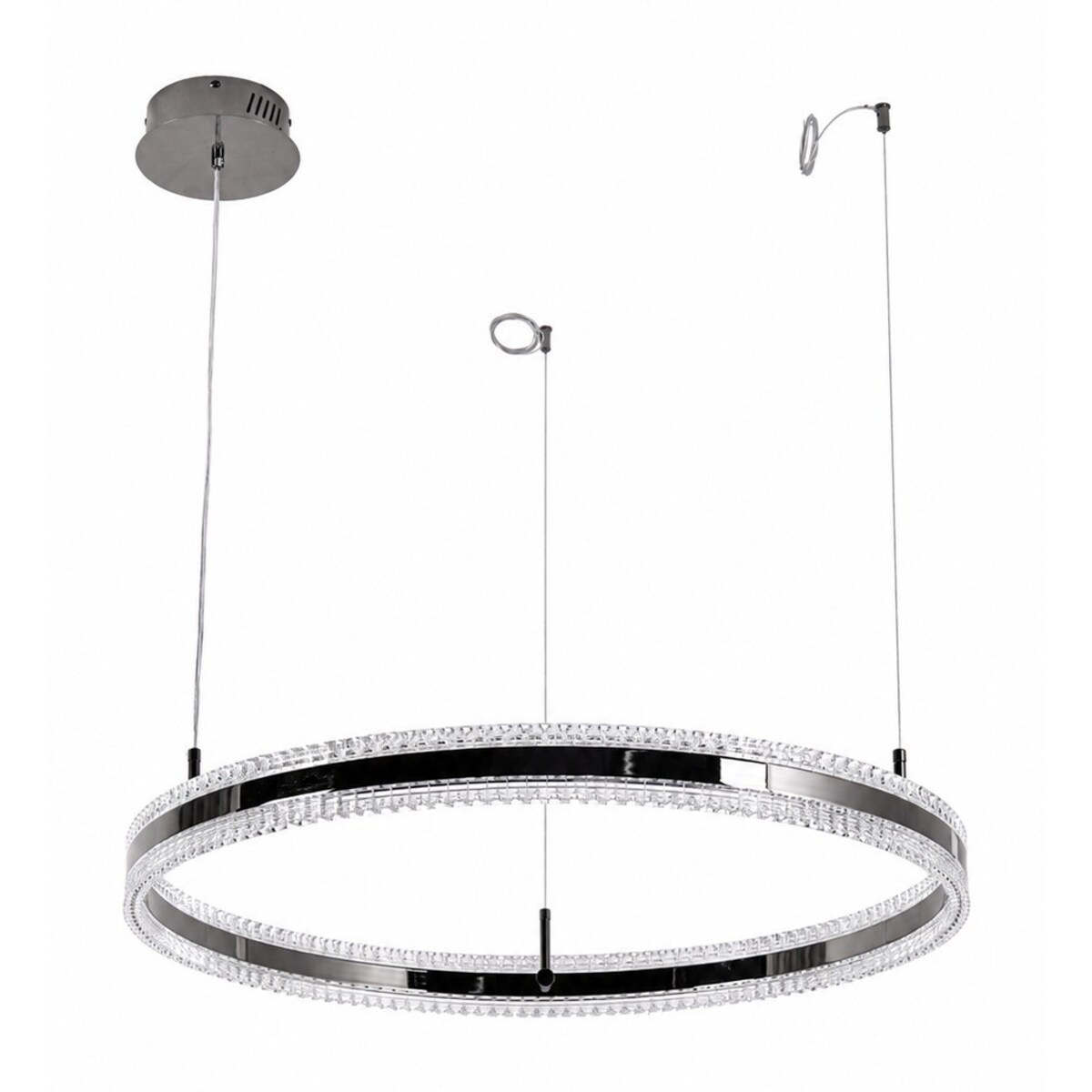 Lampa wisząca ARKADIA LED 80 cm - tytanowa z kryształowym pierścieniem