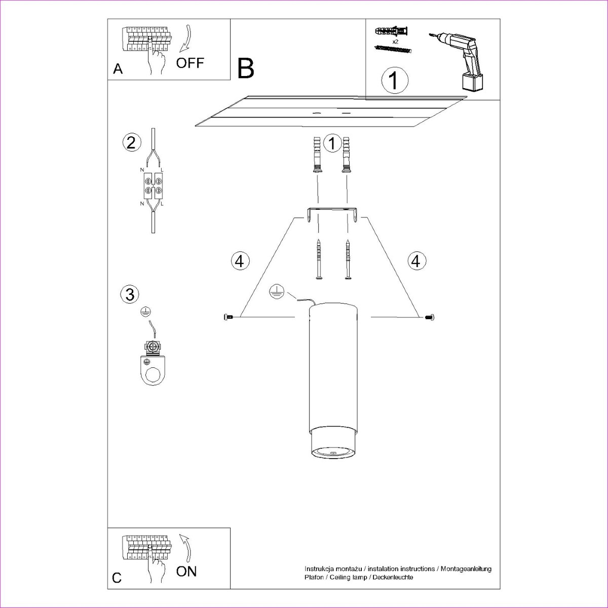 Plafon NERO 22,5 czarny/złoty
