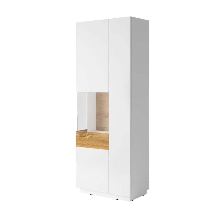 Witryna wysoka SILKE 2D 80cm biały połysk/dąb wotan lewa