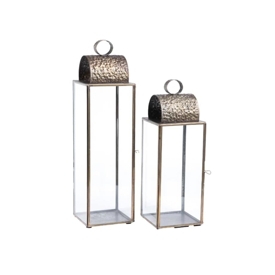 Lampion metalowy, postarzany 2 szt. Gold Line