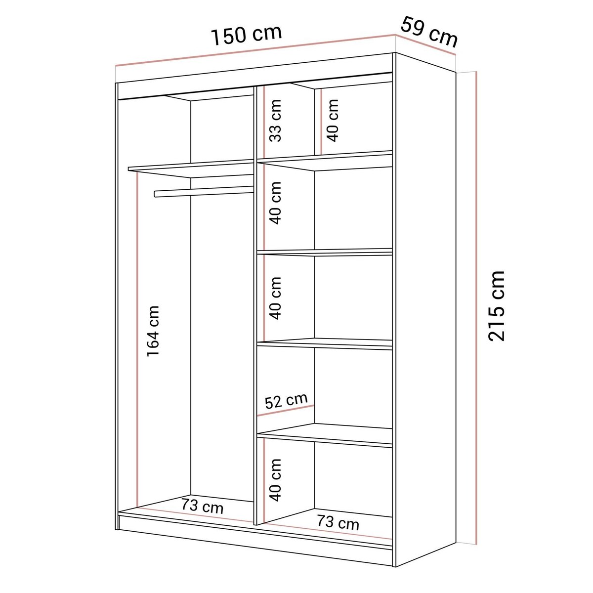 Szafa przesuwna AURIS 150 cm ze złotymi listwami, biała