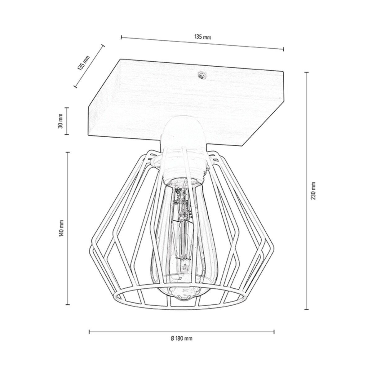 Drewniana Lampa Sufitowa BRITOP Lighting 1xE27 Max.60W Drewno Sosnowe Brązowe FSC z Czarnym Kloszem, 1 szt.