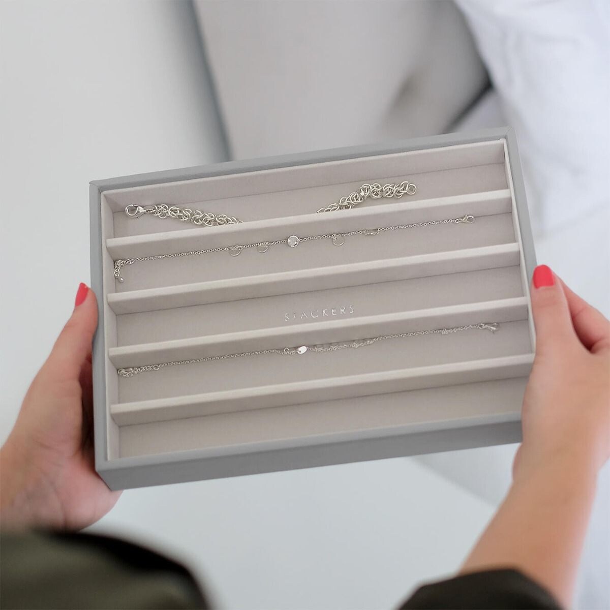 Szkatułka na biżuterię Stackers pięciokomorowa classic kamienna szarość