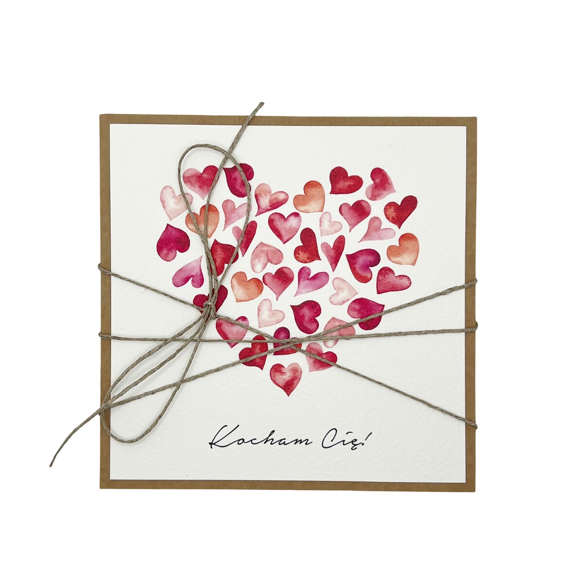 Wyjątkowa ręcznie robiona kartka prezent na walentynki, walentynkowa - walentynka z sercem z napisem Kocham Cię