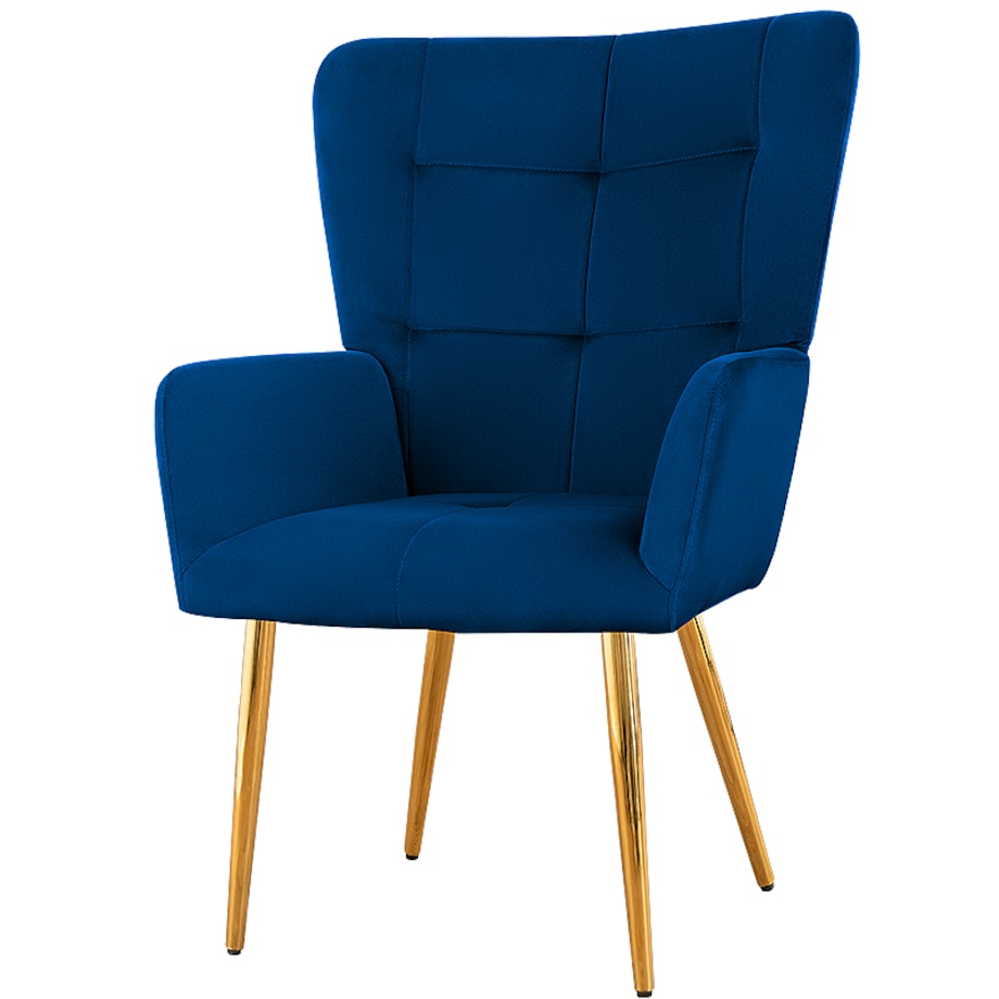 Fotel uszak do salonu wypoczynkowy welurowy tapicerowany granatowy złote nogi