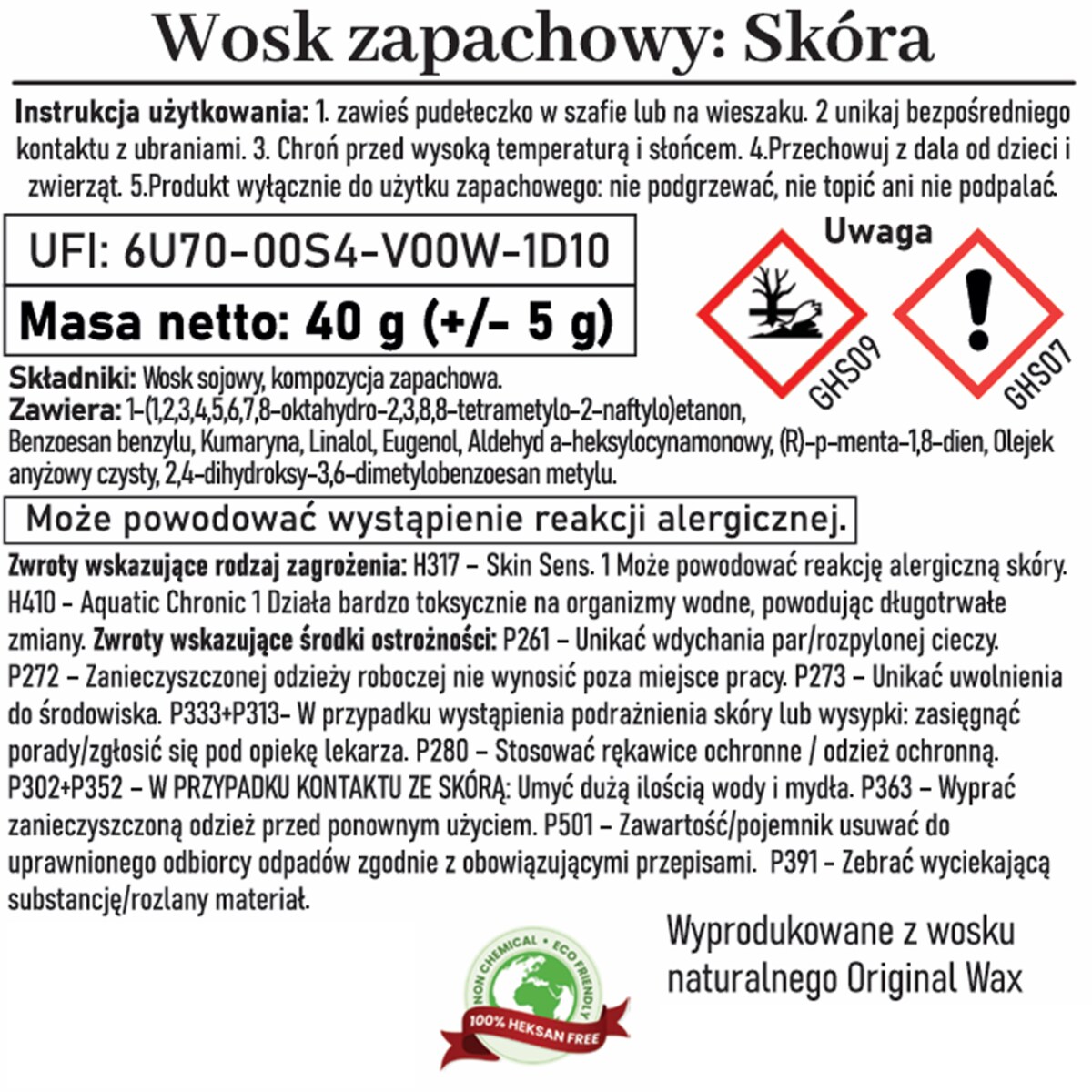 Zapachowa zawieszka do szafy wosk sojowy Skóra