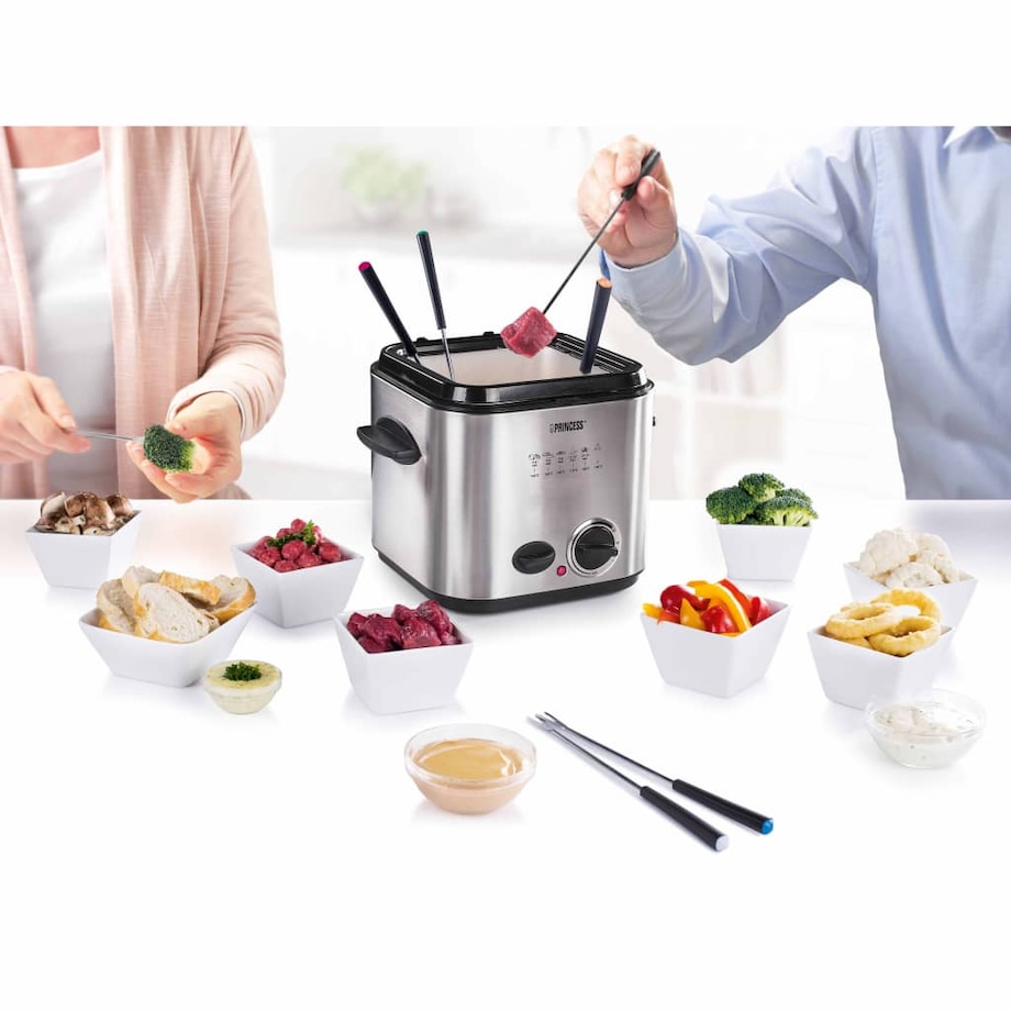 Princess Mini frytkownica z fondue, 840 W, 1,2 L, srebrna, 182611