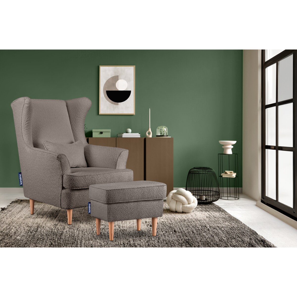 KONSIMO STRALIS Fotel + puf, kolor Beżowy