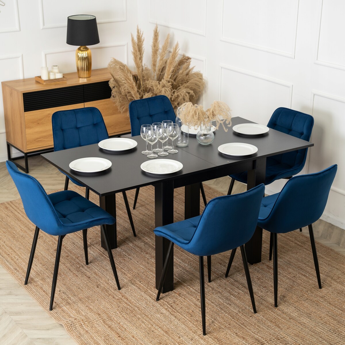 Krzesło Tapicerowane Welurowe Do Salonu Jadalni Kuchenne Granatowe CHRIS