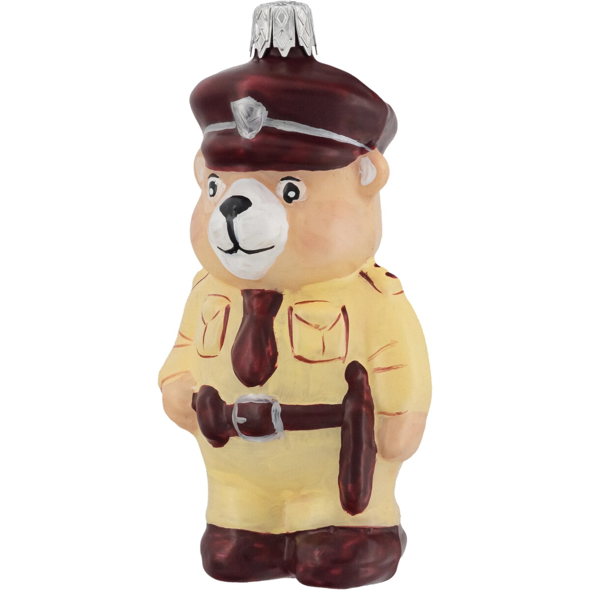 Bombka choinkowa szklana - Miś Policjant w jasnym mundurze
