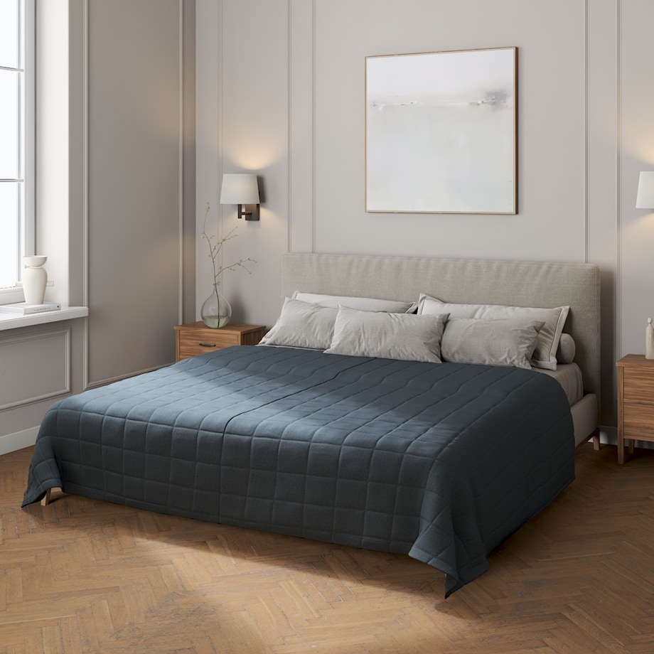 Narzuta pikowana w kratę 130x210 niebieski