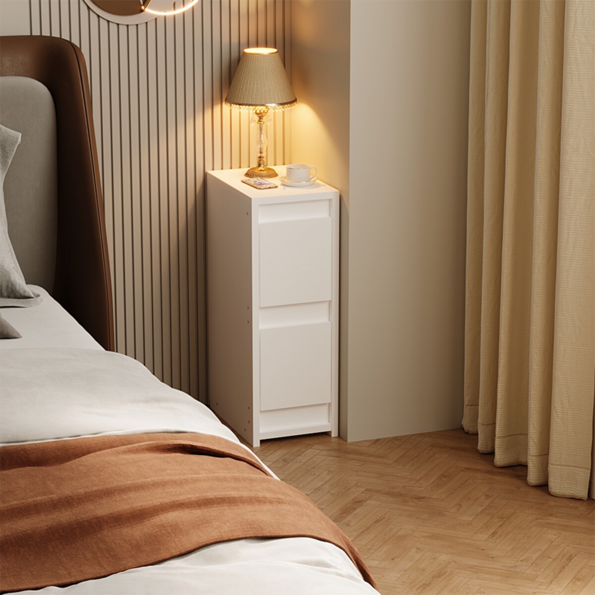 Szafka nocna biała z 2 szufladami stolik nowoczesny loft do sypialni 55 cm