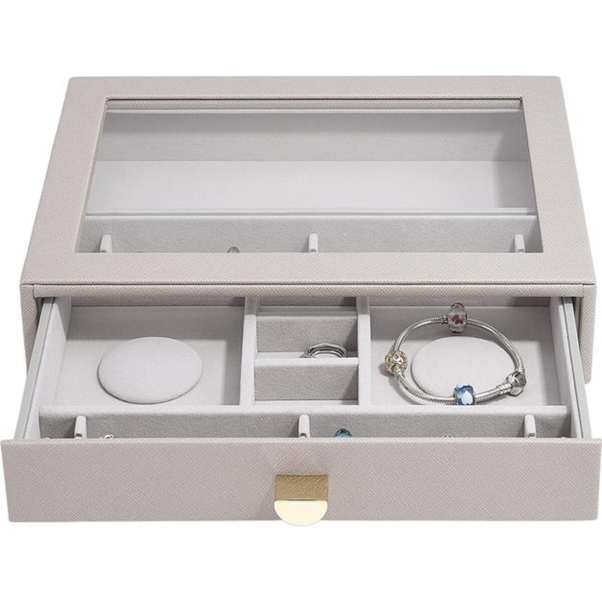 Szkatułka na charmsy Stackers classic taupe z szufladą i szklaną pokrywką