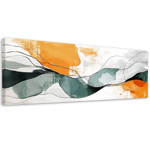Feeby Obraz na płótnie, Abstrakcja Linie Plamy Pomarańczowy Turkus Minimalizm 90x30