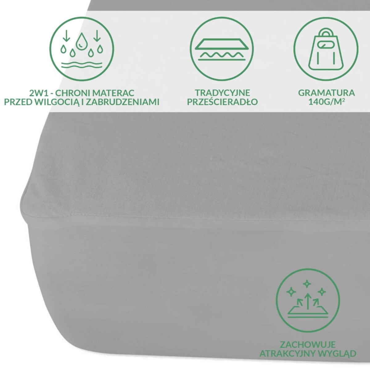 Prześcieradło ochronne wodoodporne z gumką 2w1, rozmiar 180x200 SMARTCEL kolor szary