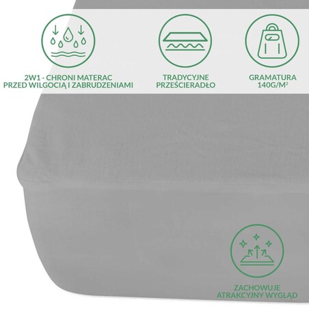 Prześcieradło ochronne wodoodporne z gumką 2w1, rozmiar 180x200 SMARTCEL kolor szary