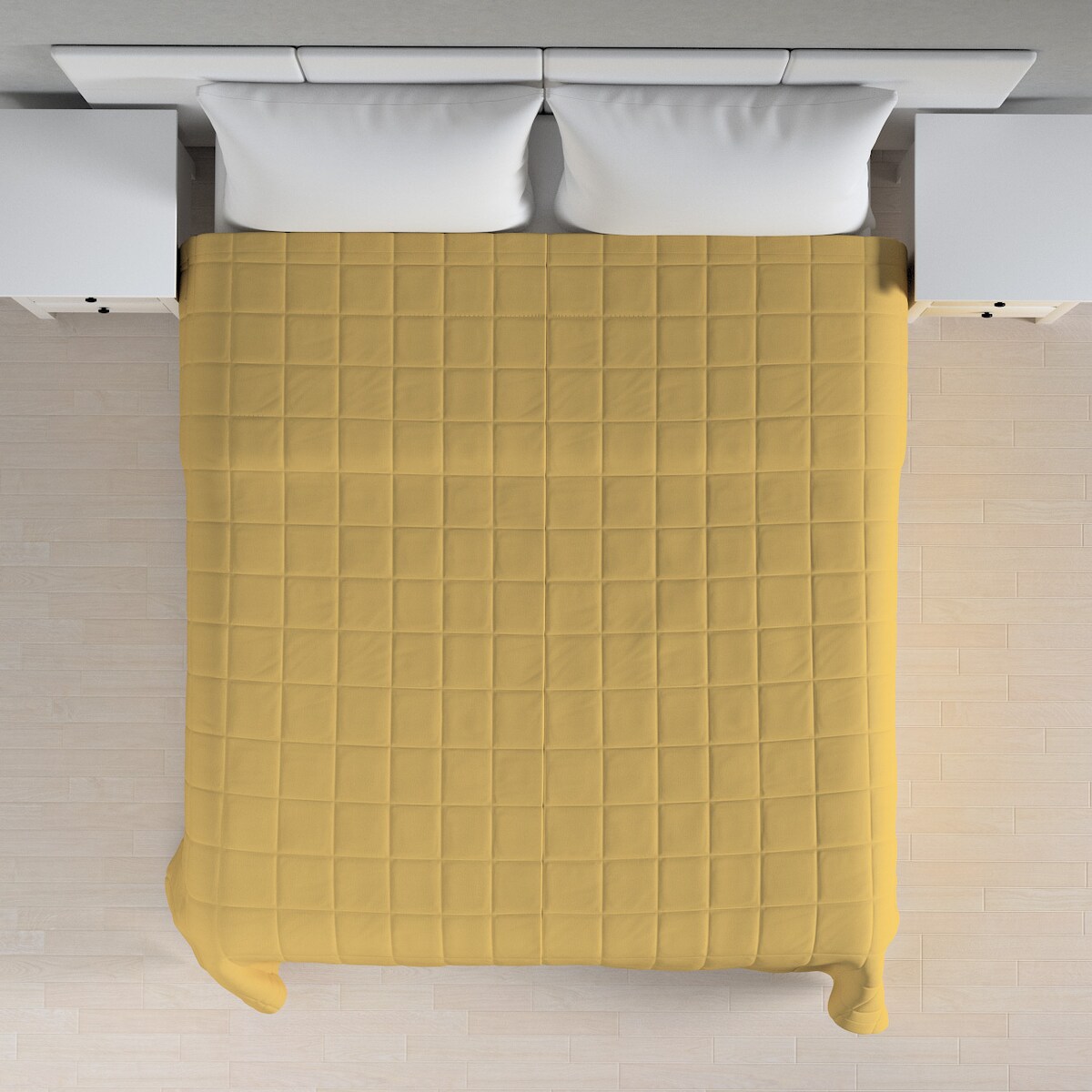 Narzuta pikowana w kratę 260x210 zgaszony żółty