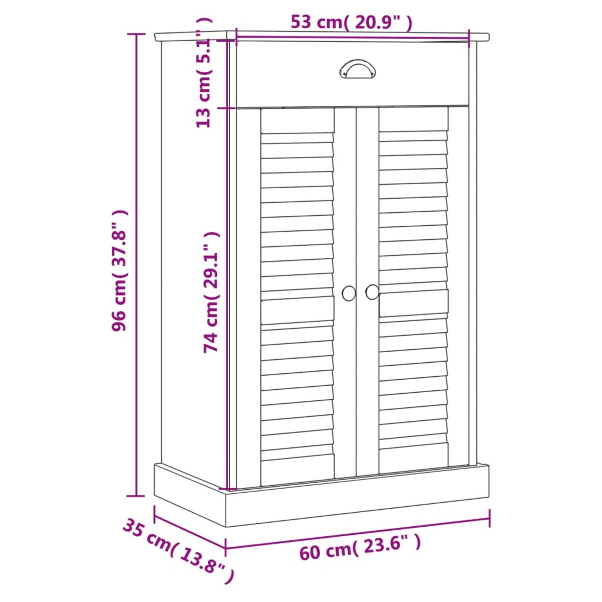 vidaXL Szafka na buty VIGO, szara, 60x35x96 cm, lite drewno sosnowe