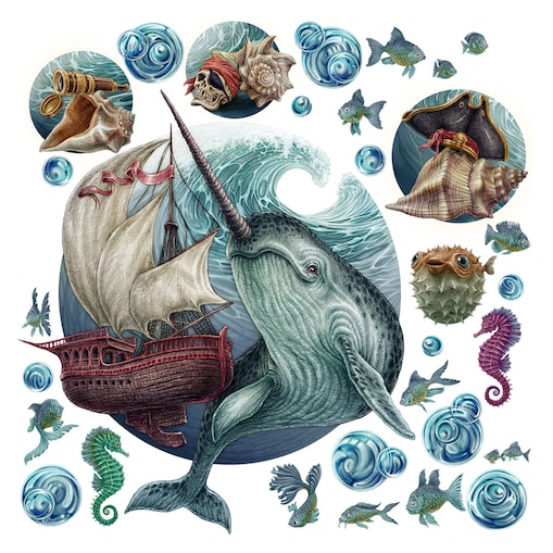 Zestaw naklejek na ścianę, Morskie zwierzęta, 130cm